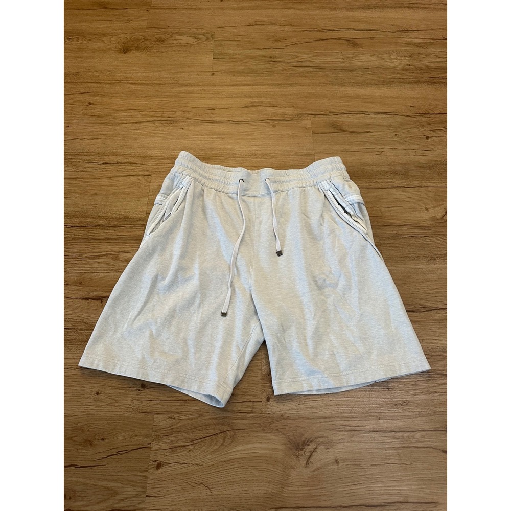 Helmut Lang Mens L Gray Drawstring Sweat Shorts Side Panel Pockets Designer